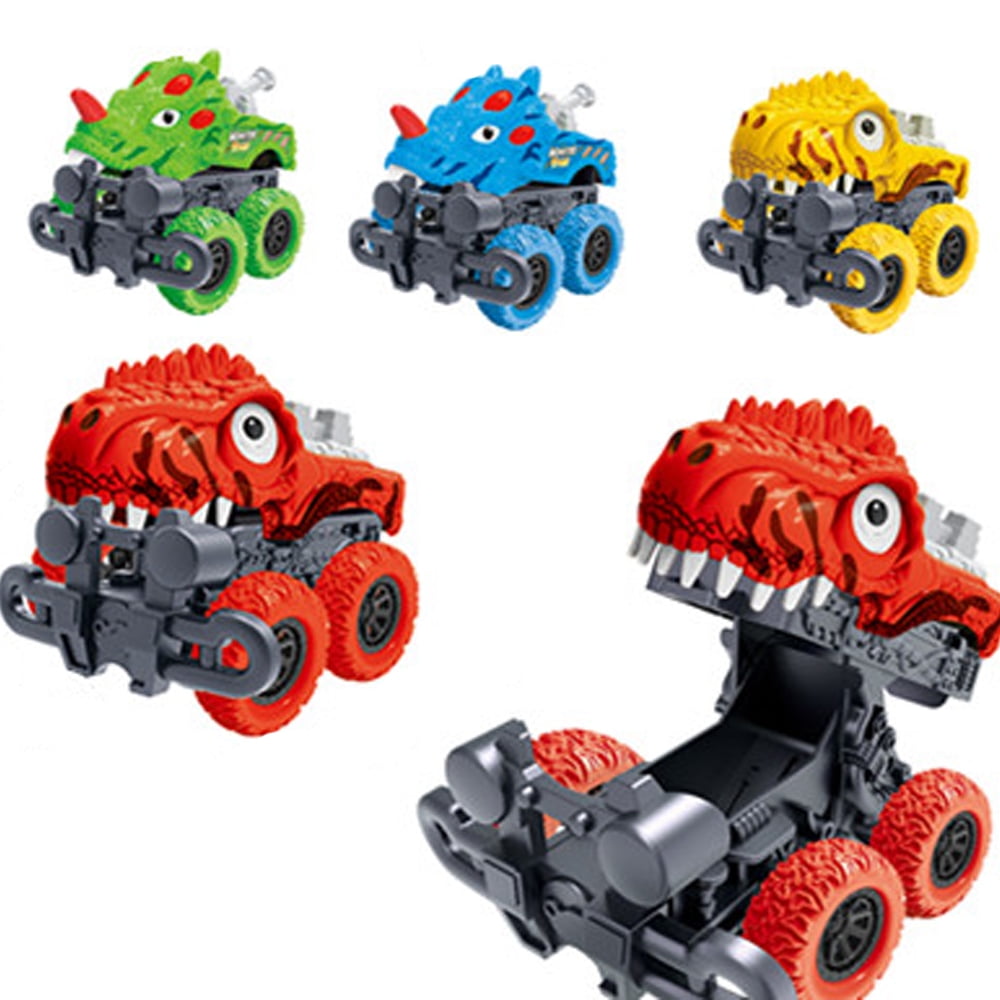 (4 Pack) Dinosaur Monster Truck Toys Stunt 360° Spin Friction Powered Cars for Kids Push and Go Vehicles Toddler Toys for Aged 3-12 Year Old Boys & Girl Gift
