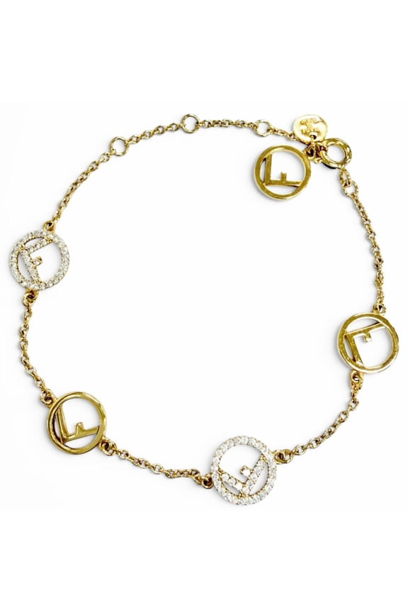 Pre-Owned FENDI 8AG761 F is Fendi Bracelet, Logo Plate, Rhinestones, Gold, Made in Italy,...
