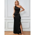 thumbnail image 6 of SouqFone One Shoulder Ruffle Ruched Evening Party Cocktail Dress-M,Black, 6 of 6