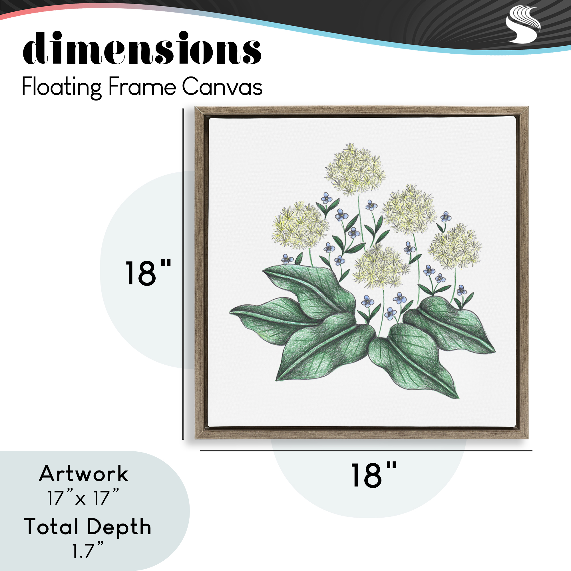 Hello Wildflower Vintage Sketch Brown Framed Floater Canvas Wall Art, design by Cecilia Battaini