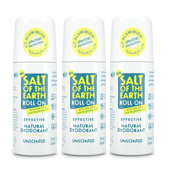 Salt of The Earth Unscented Roll On Deodorant 75ml (Pack of 3)