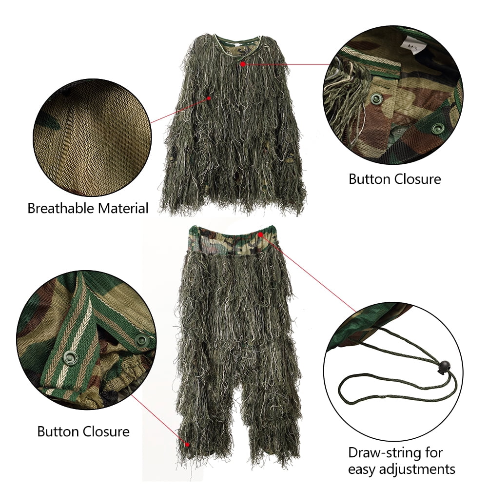 MOPHOTO 5 in 1 Ghillie Suit 3D Camouflage Hunting Suits - Jacket, Pants, Hood, Carry Bag for Adults & Youth, M/L/XL/XXL