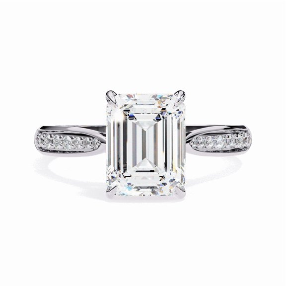 2.56 CT Emerald Cut Lab Grown Diamond 4 Prong Wedding Ring, Hidden Halo Engagement Ring For Her, Wedding Anniversary Promise Ring For Women