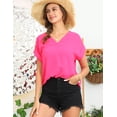 thumbnail image 4 of Doublju Womens Rolled Short Sleeve V-Neck Blouse With Plus Size, 4 of 4