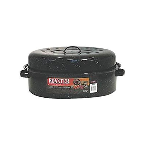 Granite Ware Cookware - Since 1871 - Covered Oval Roaster - Roasting Pan for Oven, Grill, Stovetop - Specked Black, 19 Inch