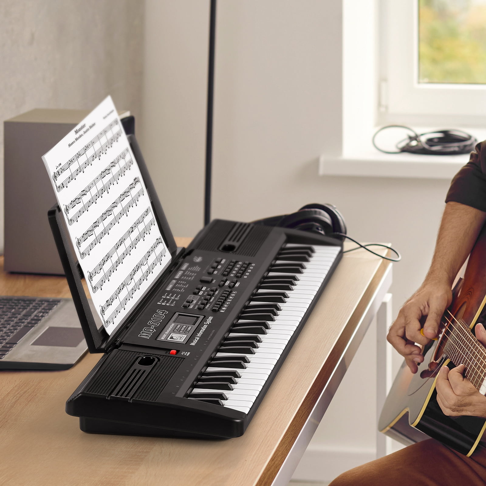 Fanruina 61 Key Portable Keyboard Piano for Beginners with Built in Speakers Teaching Mode Microphone and Music Stand 25.5 Inch Electric Piano