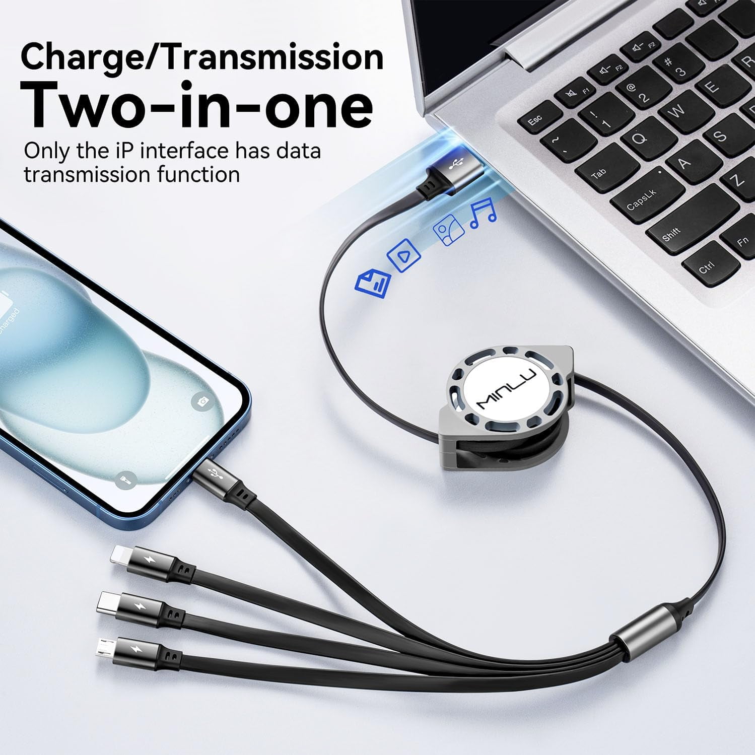 RGHJAR-MINLU Multi Charging Cable 4A, 2Pack 4Ft Retractable Multi Fast Charger Cable, Multiple Charging Cord, 4 in 1 Multi USB Cable with Type C/Micro USB Ports for Cell Phones/IP/Galaxy/PS/Tablets/i