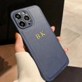 thumbnail image 2 of Personalized Customized Initials Name Letters Leather Case For iPhone 16 15 14 13 12 11 Pro Max 16 Plus Luxury Shockproof Cover Light Blue For iPhone 12 Pro, 2 of 6