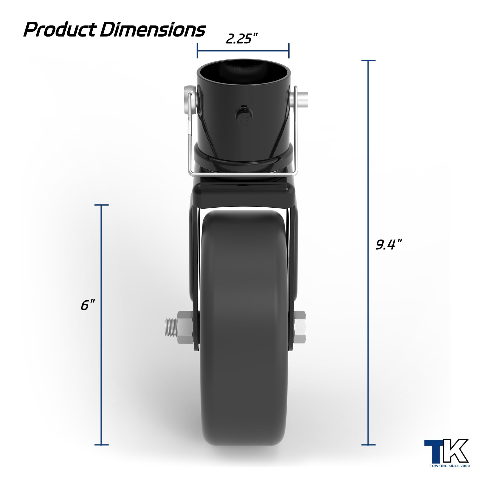 TOWKING 1500lbs 6" Trailer Jack Swivel Caster Replacement with Upgraded Spoked Wheel and Pin, Black