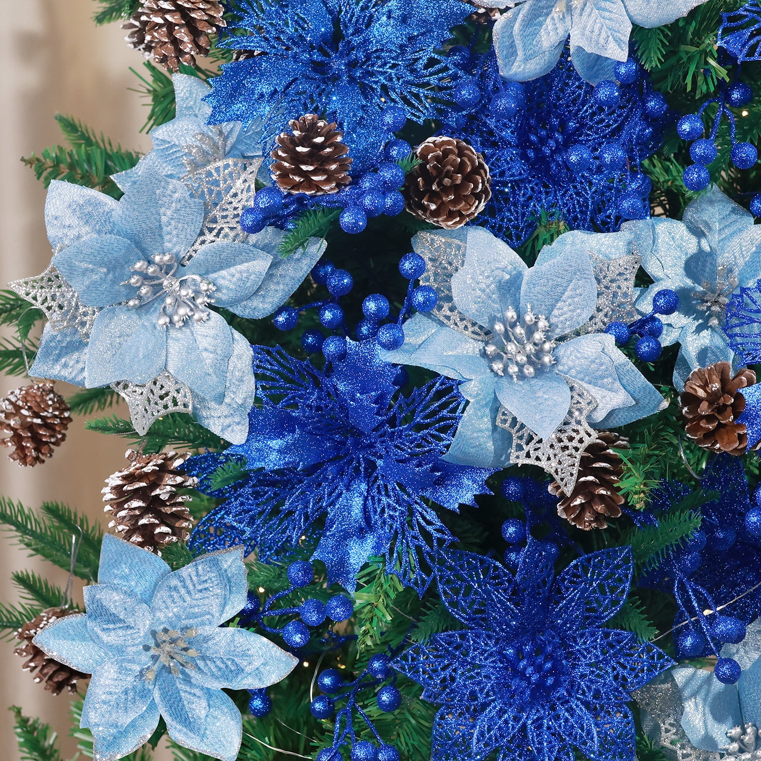 Ayieyill 56-Piece Christmas Decoration Set, Blue Poinsettia photo 1