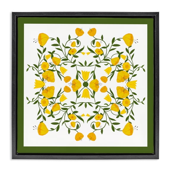 Stupell Industries Mid-Century Golden Blooms Symmetry Black Floating Frame Canvas Art, 18 x 18, by Michelle Ingari Designs