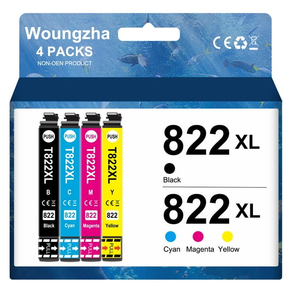 822XL Ink Cartridges for Epson Ink 822 XL T822XL T822 Combo Pack for Epson Workforce Pro WF-3820 WF-4830 WF-4820 WF-4833 WF-4834 Printer (Black Cyan Magenta Yellow) 4-Pack