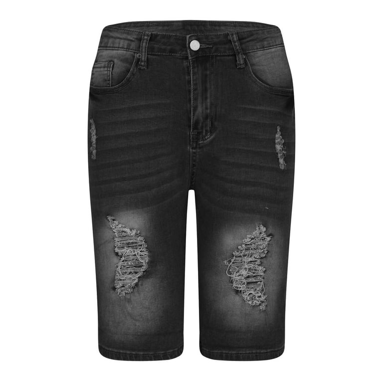 Amazon Knee Length Distressed Denim Shorts Men's Summer Distressed