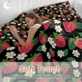 thumbnail image 4 of Cal King 4 Piece Bedding Set Red Strawberry Litter Flower Leaves on Black Soft Breathable Duvet Cover and Pillowcase,Summer Fruit Duvet Cover Set Washable Bed Sheets for Bedroom Dormitory Guest Room, 4 of 9