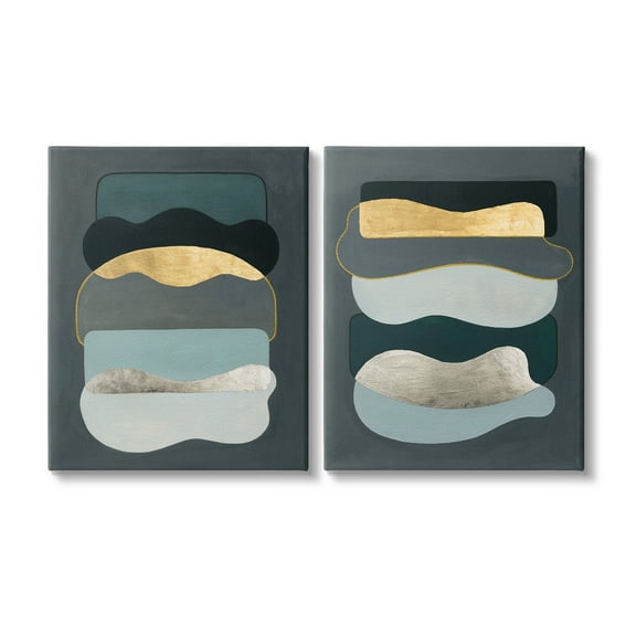 Stupell Industries Shapes with Glam Details Abstract Painting Gallery Wrapped Canvas Art Print Wall Art, 16 x 20, Set of 2