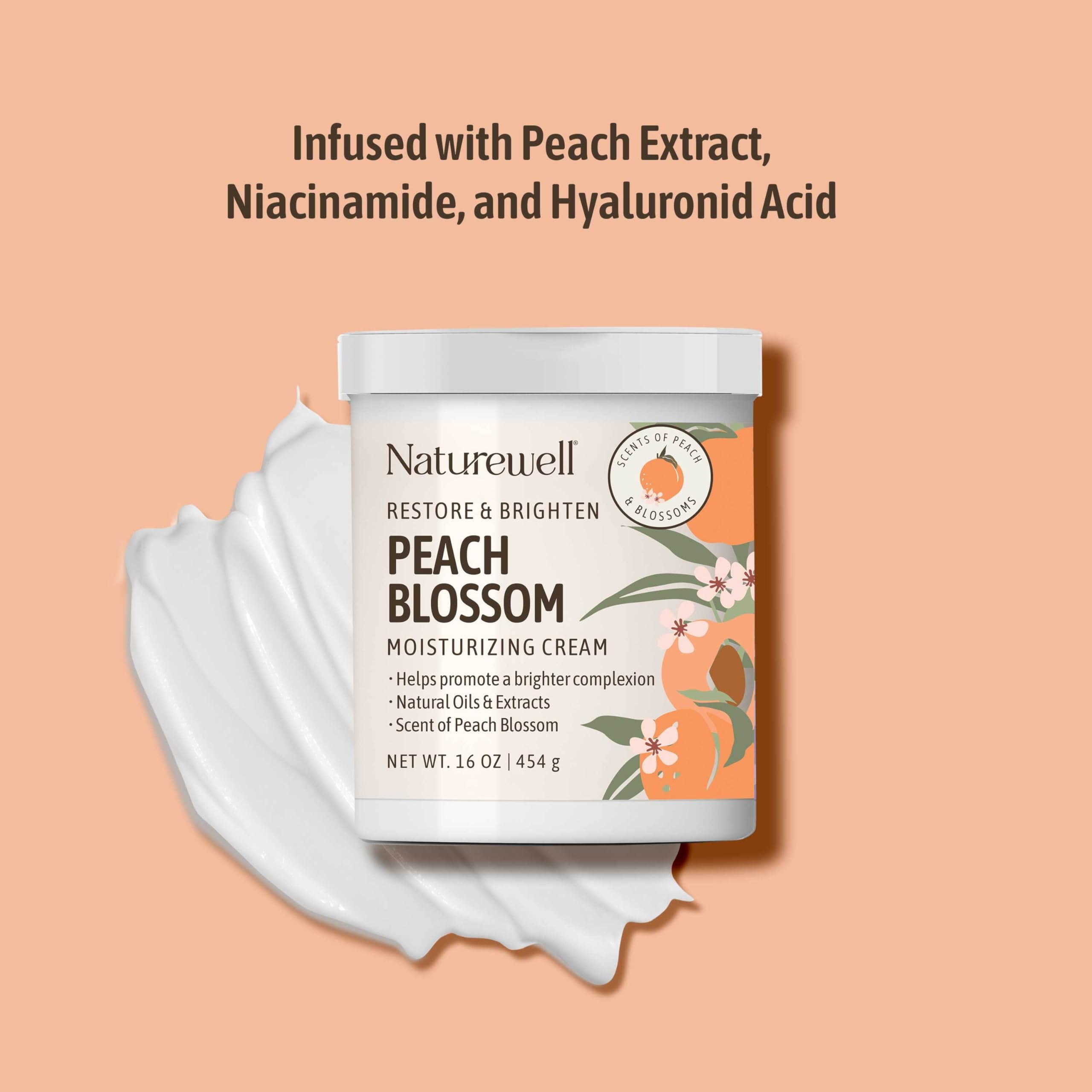 NATUREWELL Peach Blossom Restore & Brighten Moisturizing Cream For Face & Body, Infused With Peach Extract, Niacinamide, & Hyaluronic Acid, Promotes A Brighter Complexion, Pack of 2 (16 Oz Each)
