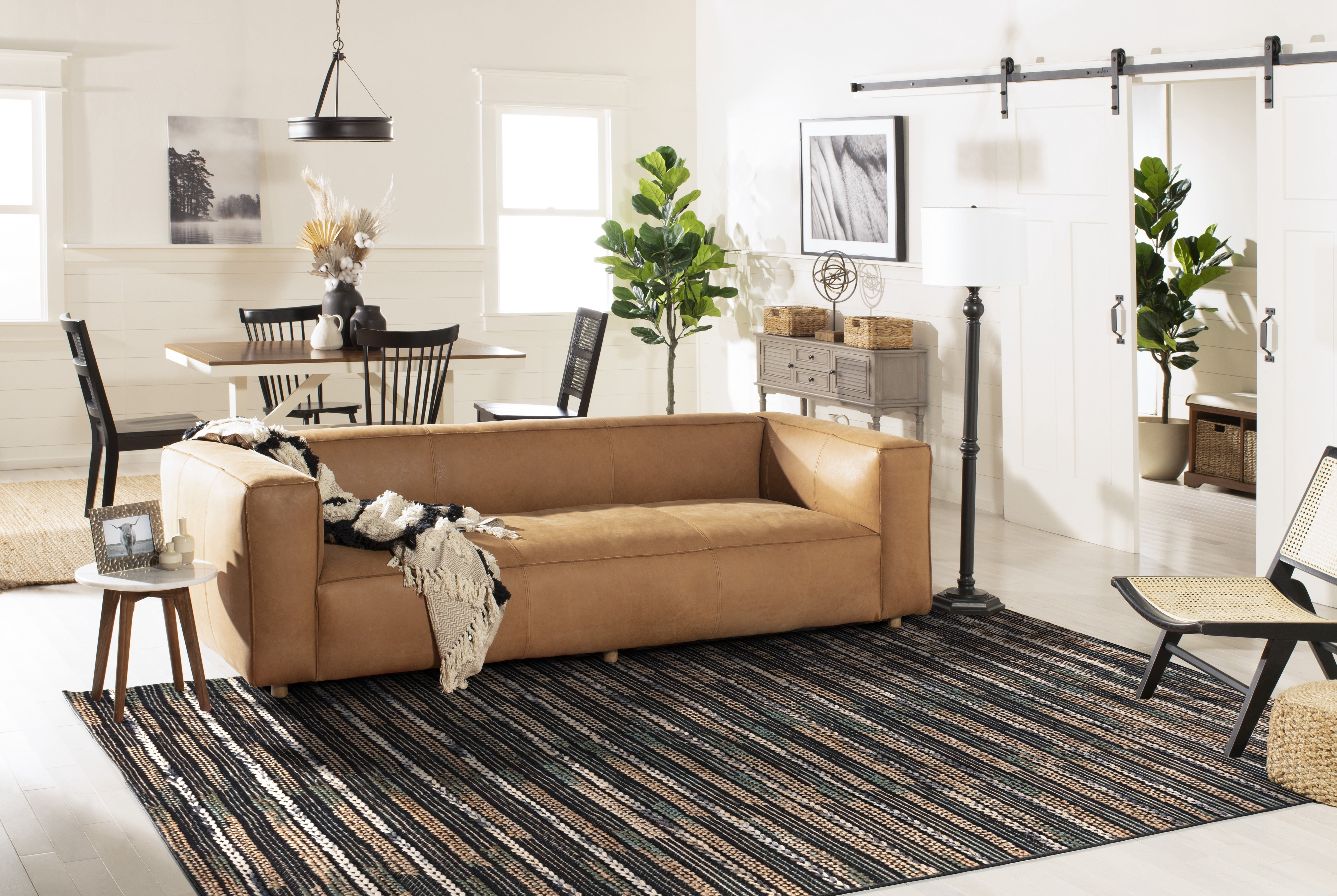 SAFAVIEH Natural Fiber Carlene Abstract Area Rug, Black/Natural, 6' x 6' Square