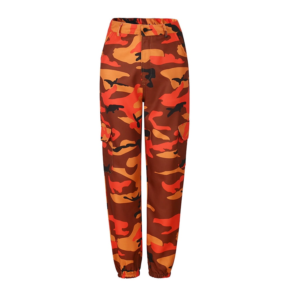 orange camo joggers womens