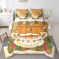 jejeloiu Christmas Theme Dessert Bedding Comforter Set 7pcs,Cute Cake Coffe Queen Bedding Sets,Sweet Bear Biscuit Queen Sheet Sets For Girls Biys,Luxury Bedroom Decor Reversible