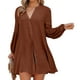 thumbnail image 1 of Tops de manga larga de Color puro para mujer, blusa informal holgada a la moda con cuello en V y cierre de botones para trabajo de oficina, café XXL, 1 of 6
