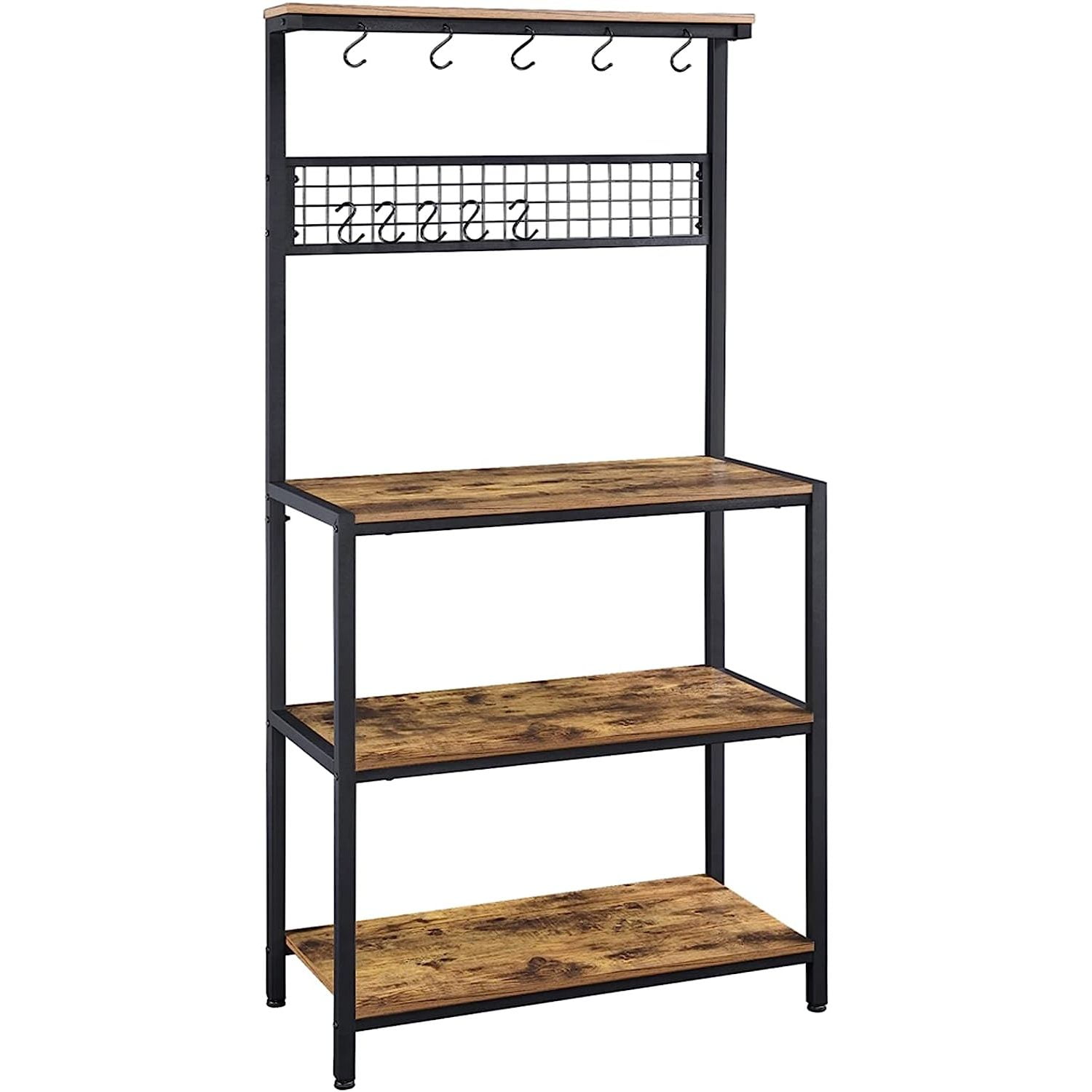Free Shipping Alden Design 4 Tier Wooden Bakers Rack Kitchen Storage Shelf with S Hooks Gray Walmart