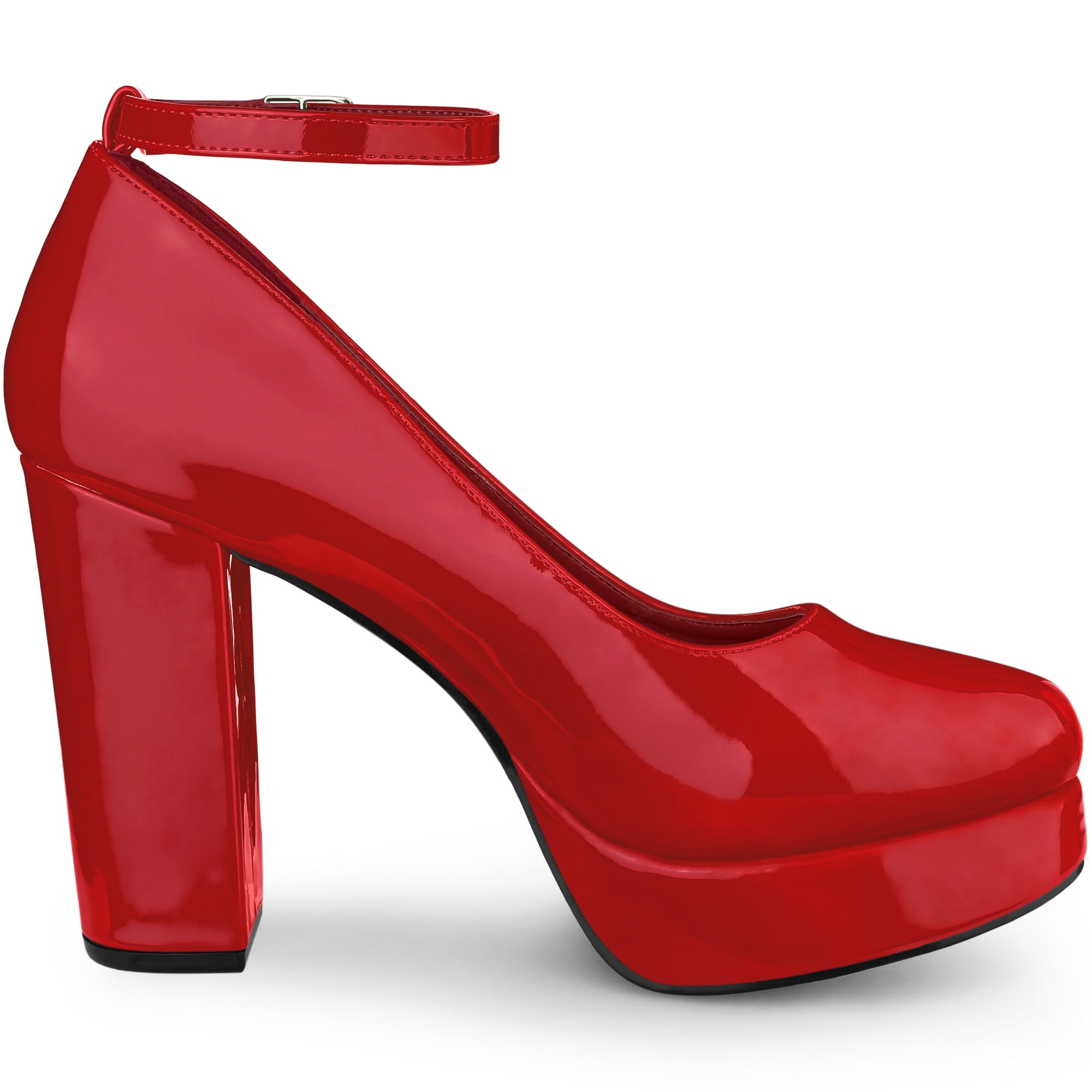 DARING DIVA Women's Platform Ankle Strap Chunky Heel Mary Janes Pumps Red 9