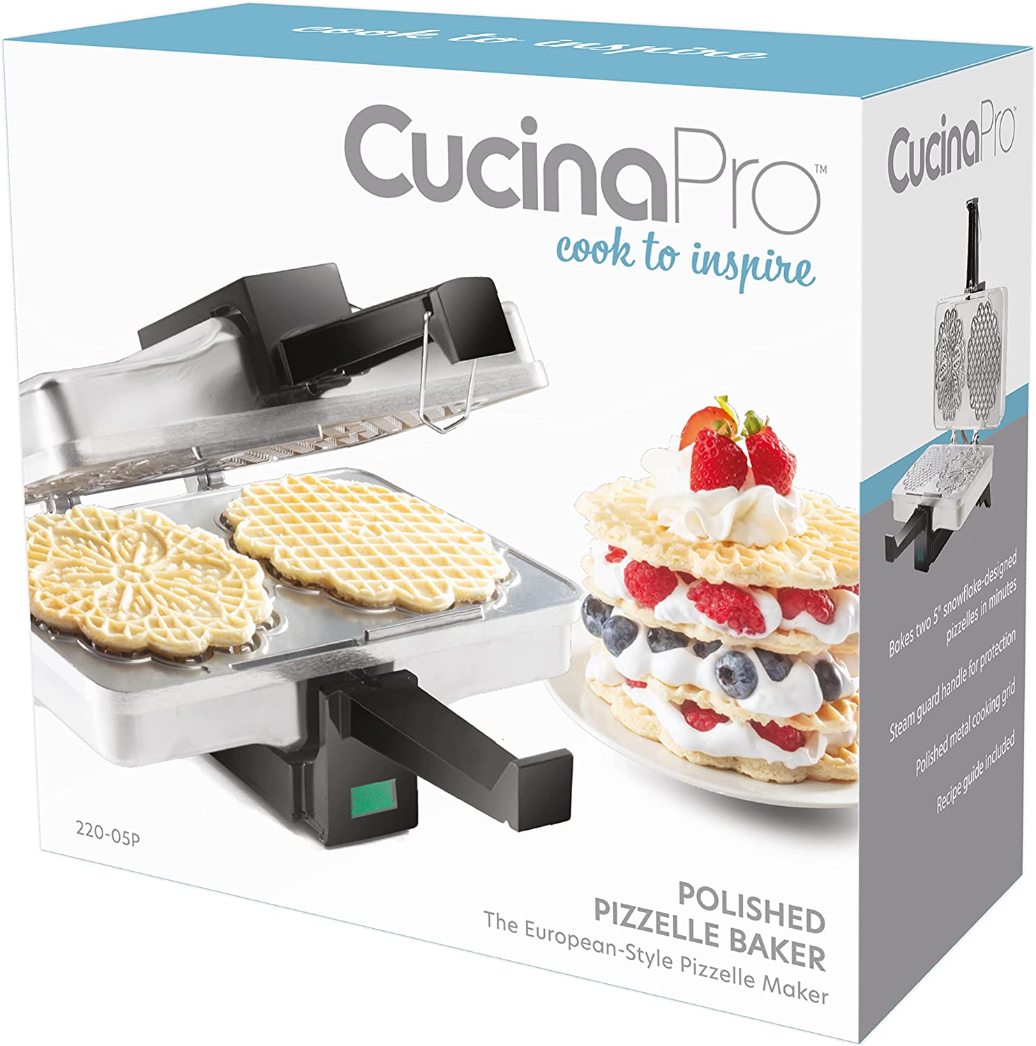 Pizzelle Maker - Polished Electric Baker Press Makes Two 5-Inch Cookies at Once - Recipes Included - image 5 of 5