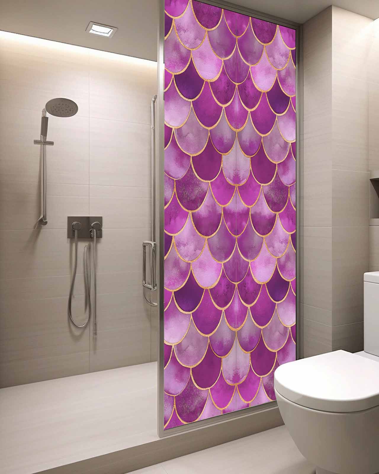 Window Privacy Film Purple Ombre Scale Stained Glass Window Film Decorative Sun Block Window Cover Abstract Art Ocean Coastal Window Clings Static Adhesive Sticker for Bathroom 29.5"x78.7"
