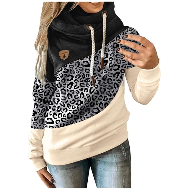 Sudaderas con capucha para mujer, suéter con cuello vuelto, informal, de manga larga, color block, sudaderas con capucha, suéteres, tops de otoño Xemadio WRMH-1664-22