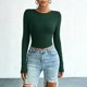 thumbnail image 5 of TaTaai Women's crew neck long sleeve T-shirt, solid color, backless design, cropped slim fit, casual stylish, soft stretchy fabric, ideal for daily outings & casual gatherings Gift, 5 of 5