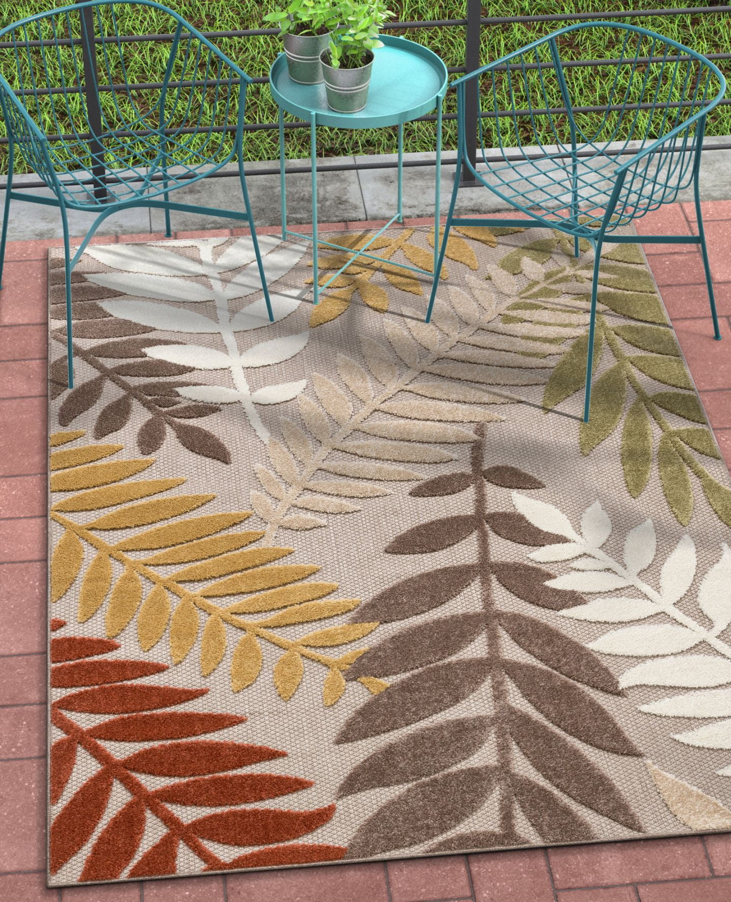Well Woven Ella Floral Beige Indoor/Outdoor Area Rug High Traffic Stain