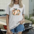 thumbnail image 2 of Womens Summer Blouses Plus Size Pumpkin Printed Short Sleeve Round Neck Plus Size Womens Clothing,White,2XL, 2 of 4