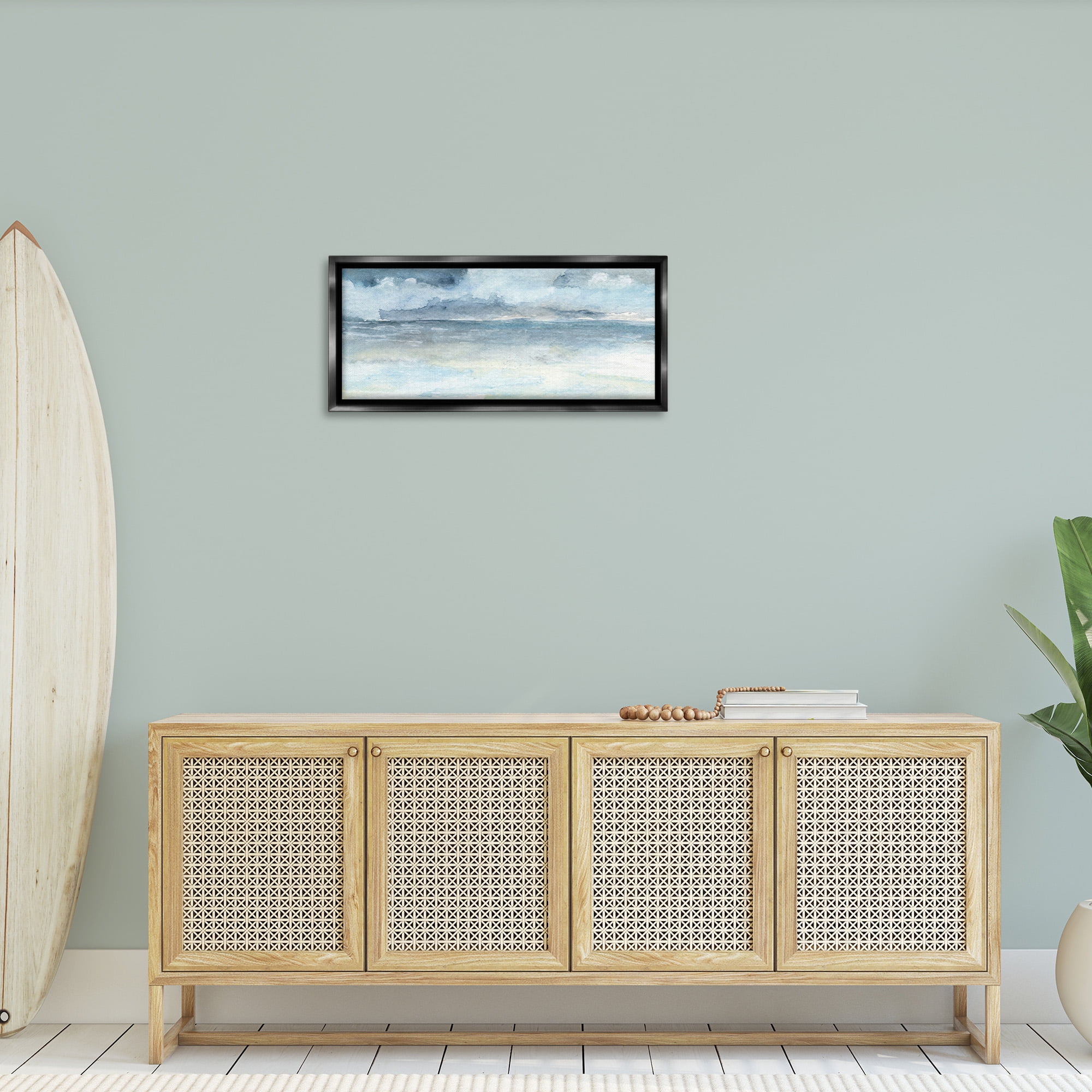 Stupell Industries Abstract Cloudy Ocean Waves Nature Painting Black Floater Framed Canvas Art Print Wall Art, 31 x 14