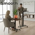 thumbnail image 4 of Small Rolling Laptop Standing Desk, Height Adjustable Mobile T-Base Desk with Lockable Casters, Portable Sit-Stand Workstation for Bedside & Sofa, Walnut, 4 of 4
