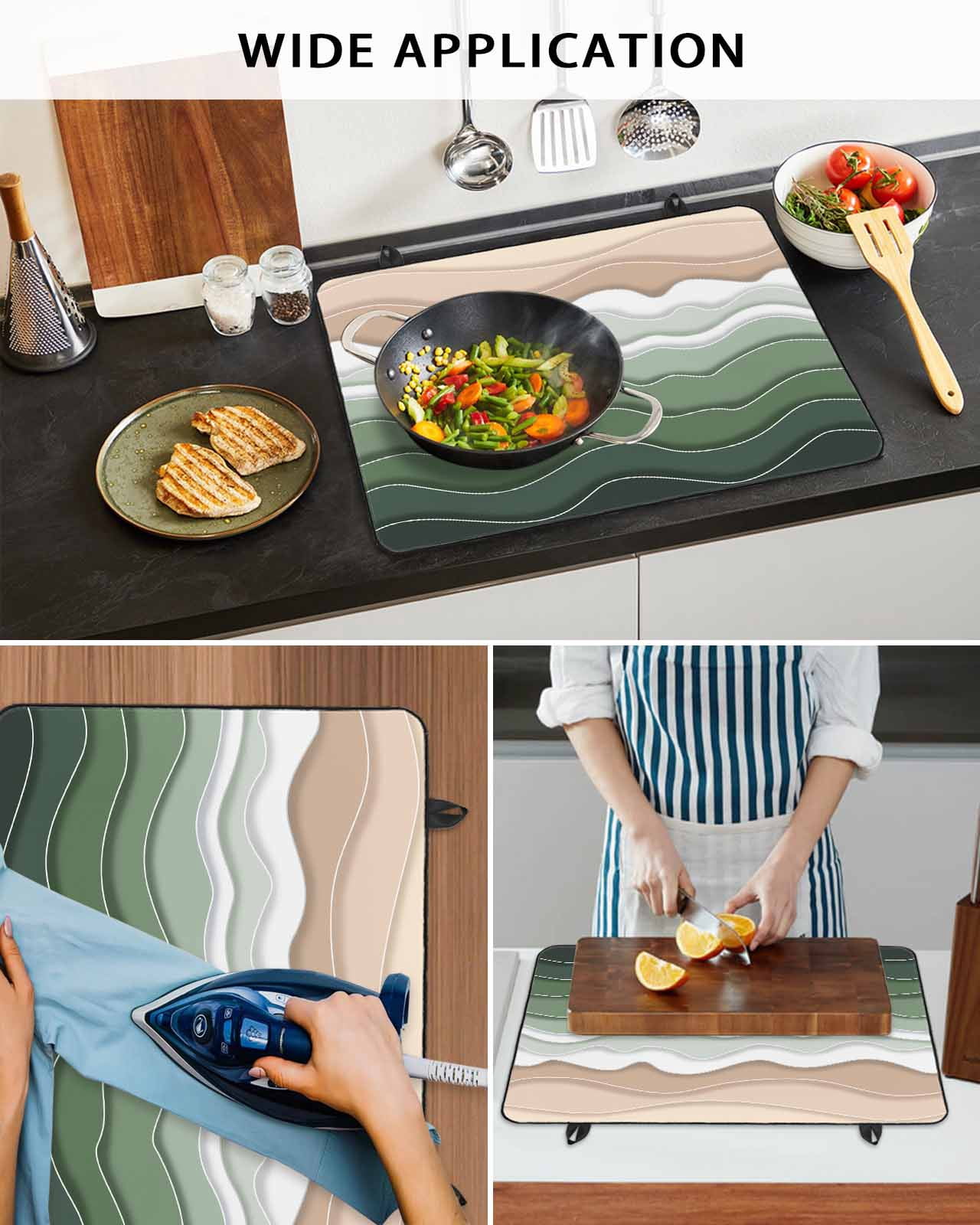 nqOlkjepod Large Induction Cooktop Protector Mat 24"x21", Sage Green Ombre Stripe Stove Top Covers for Electric Stove, Abstract Summer Beach Coastal Stove Burner Cover Mats, Glass Top Stove Cover
