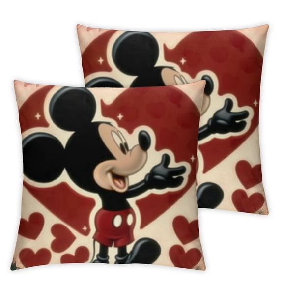 Valentine Cartoon Mouse Decorative Throw Pillow Covers, Red Love Heart Polka Dots Kiss Cushion Case Decor, Anniversary Wedding Holiday Home Decoration for Sofa