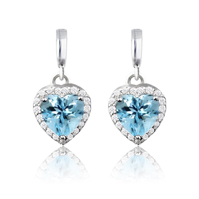JeenMata Pendientes con Forma de Corazón para Siempre de 1,25 Quilates (Topacio Azul, Piedra Natal de Diciembre) Bañados en Oro Blanco de 18 K sobre Plata