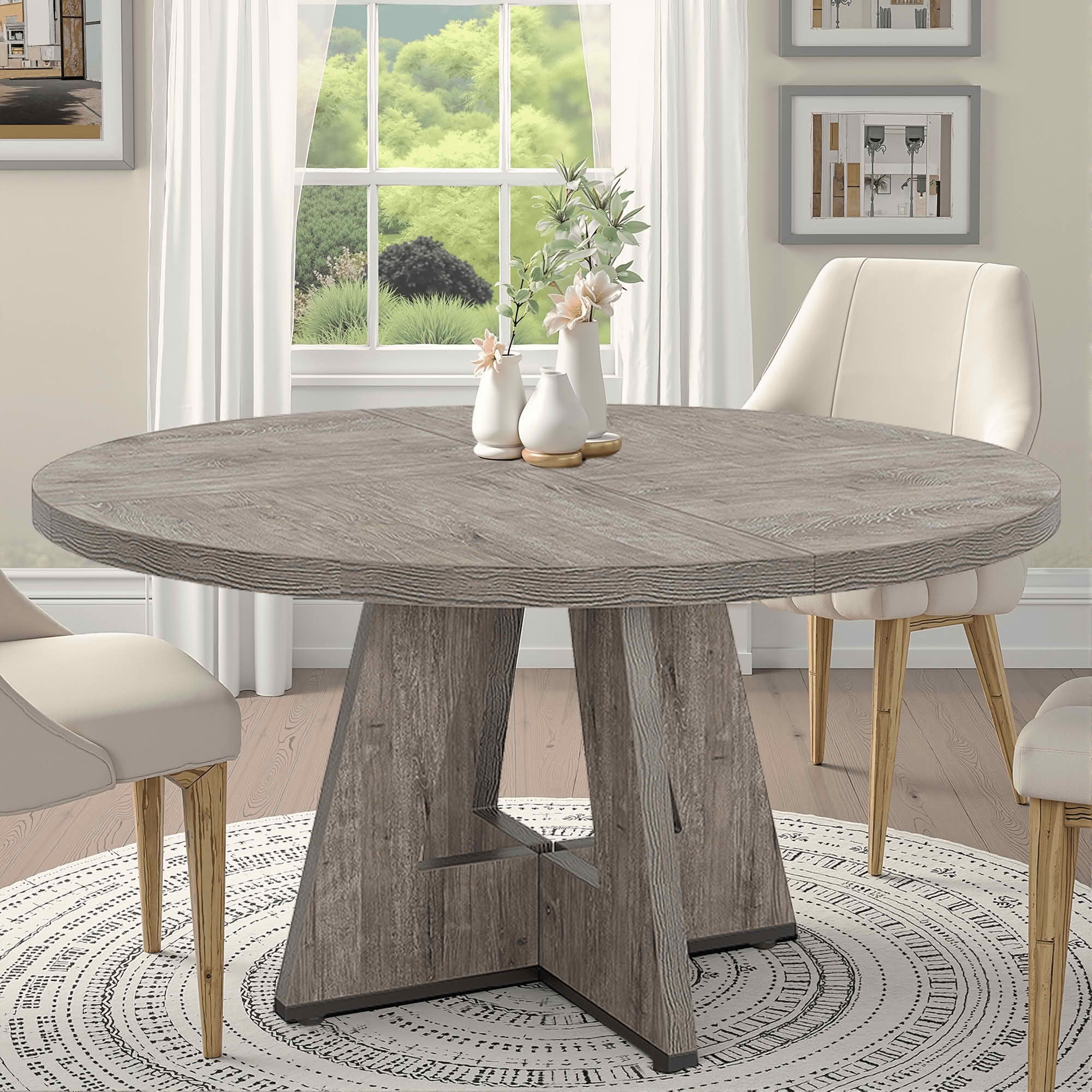 MAYEERTY 47 Inch Round Farmhouse Dining Table, MDF Top Metal Frame Kitchen Table Seats 4 for Home