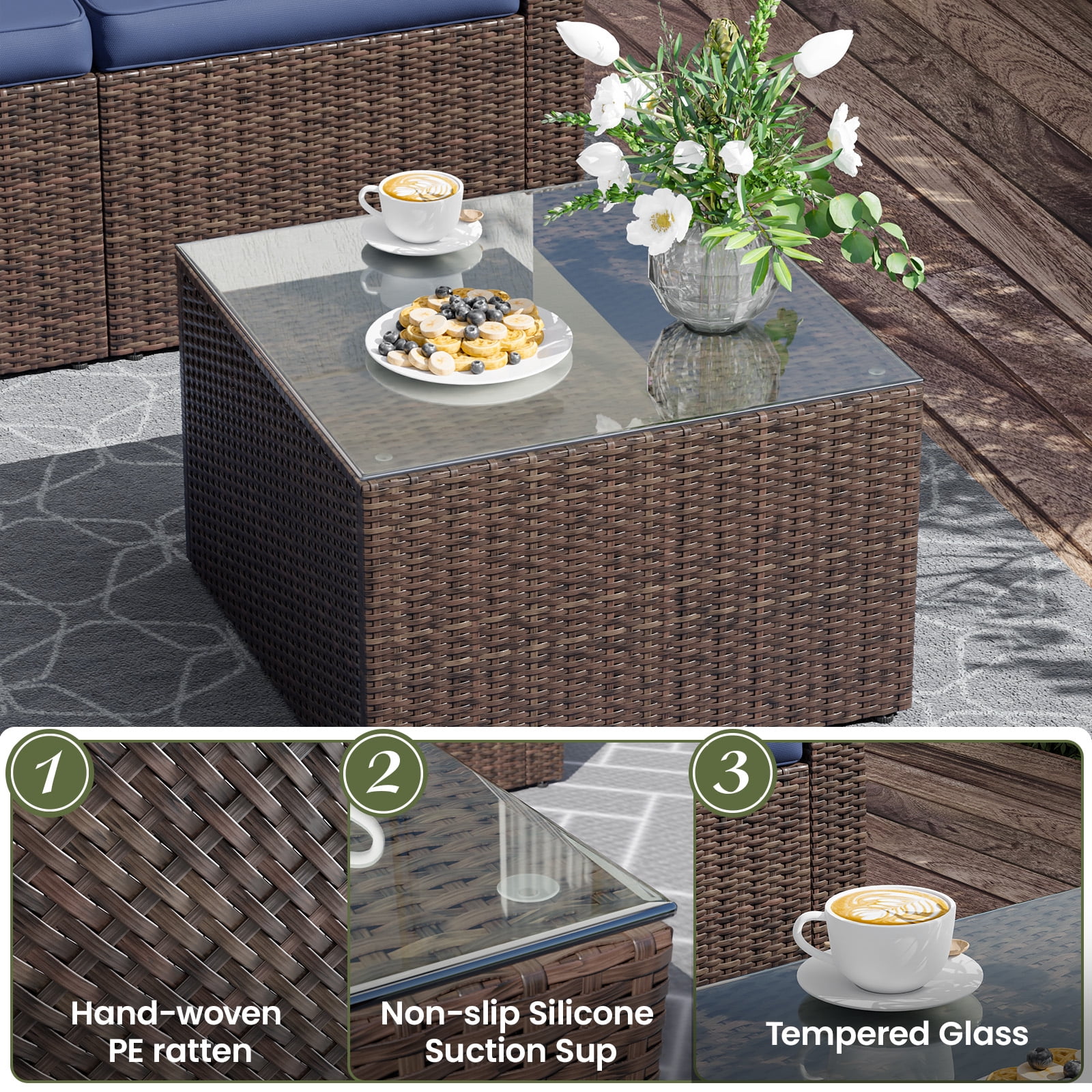AMOPATIO 6-Piece Patio Furniture Set, Outdoor Patio Sectional Furniture All-Weather Rattan Wicker Patio Conversation Set Outdoor Furniture for Backyard Balcony,Blue