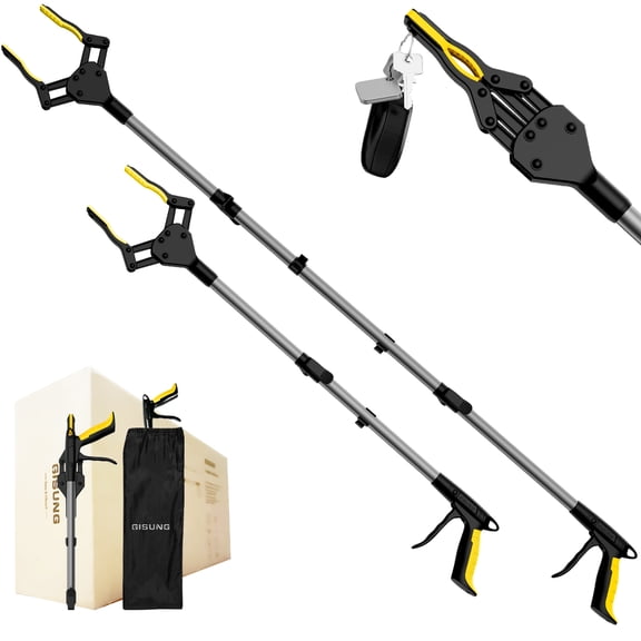 GISUNG 2-Pack 32" & 44" Grabber Reach Tool, Foldable Reacher and Pick up Tool, Grabber Tool with Rotating Jaw & Storage Bag, Strong Magnetic Tip