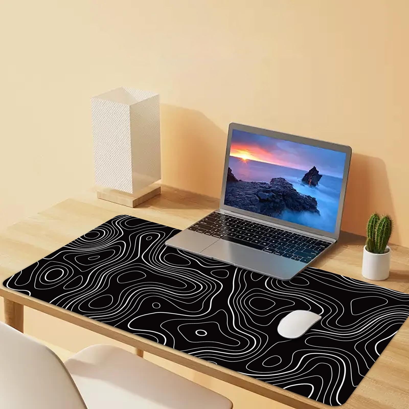 YZEGDCH Wireless Keyboards Mouse Pad with Large Heat Map Abstract Lines New Fluid Ripple Antis Slip Pad