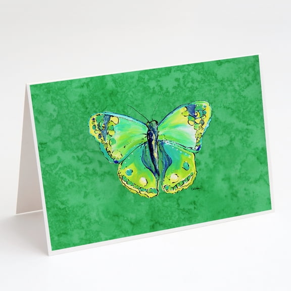 Butterfly Green on Green Greeting Cards and Envelopes Pack of 8