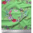 thumbnail image 1 of Soimoi Green Polyester Crepe Fabric Insect,Rose & Wreath Flower Decor Fabric Printed BTY 52 Inch Wide, 1 of 1