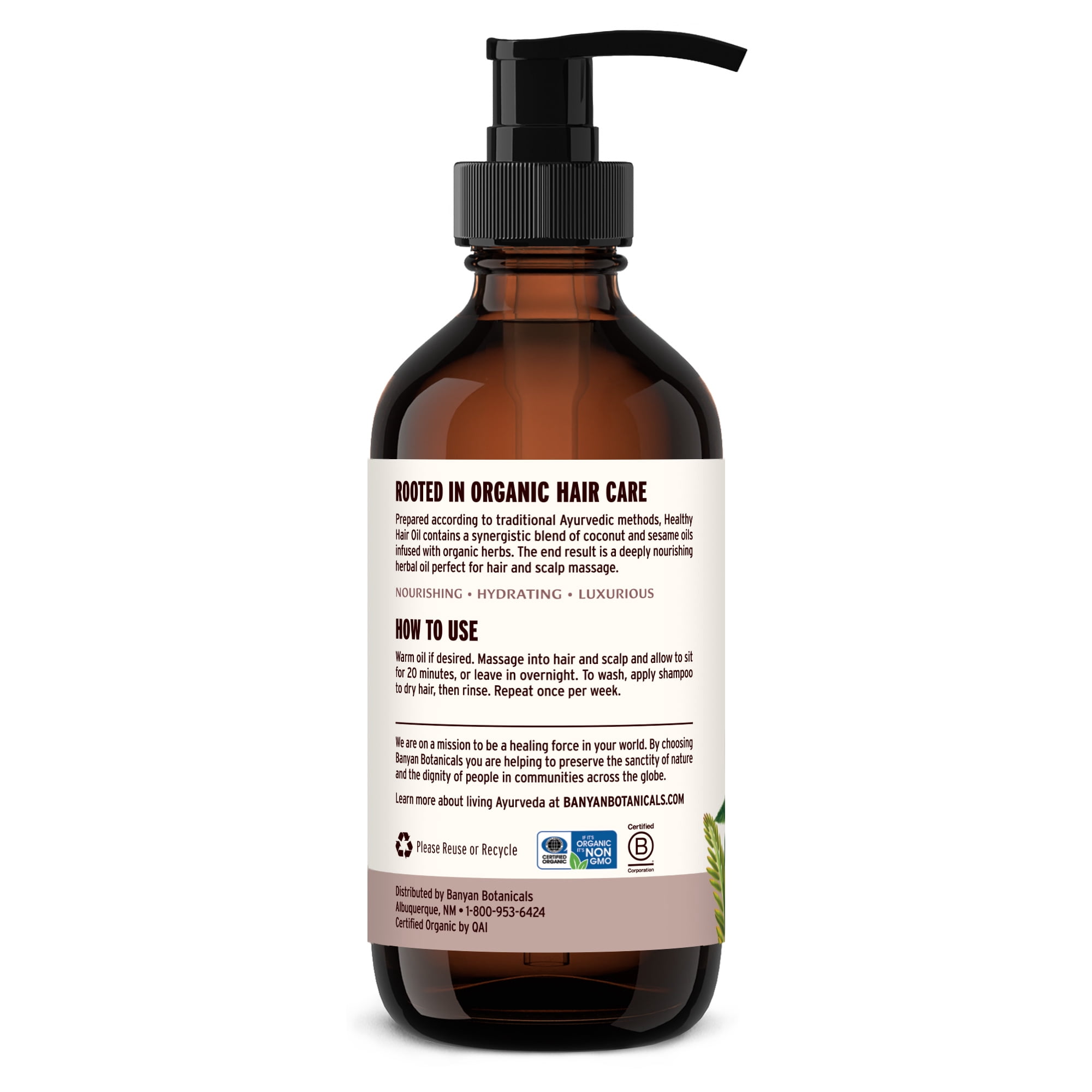 Banyan Botanicals Healthy Hair Oil – Organic Hair Oil with Bhringaraj & Amla for All Hair Types – Ayurvedic Hair Care for Thick & Lustrous Hair – 8 oz. – Non GMO Sustainably Sourced Scalp & Hair Oil
