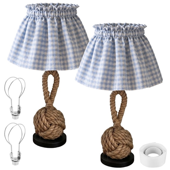 2Pack Plaid Lamp Shade Covers Fabric Set, Foldable Drum Lamp Shades for Table Lamps Set of 2 with Bulb Clip Adapters, Easy Assembly Replacement Light Covers for Bedroom Living Room