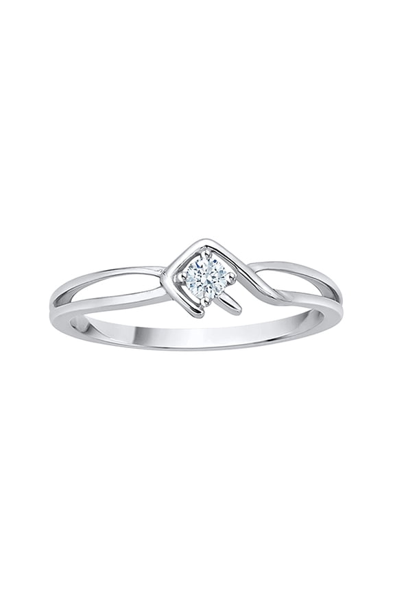 Diamond Solitaire Fashion Ring in 10K White Gold (1/10 cttw) (I-Color, SI3/I1-Clarity) (Size-7.5)