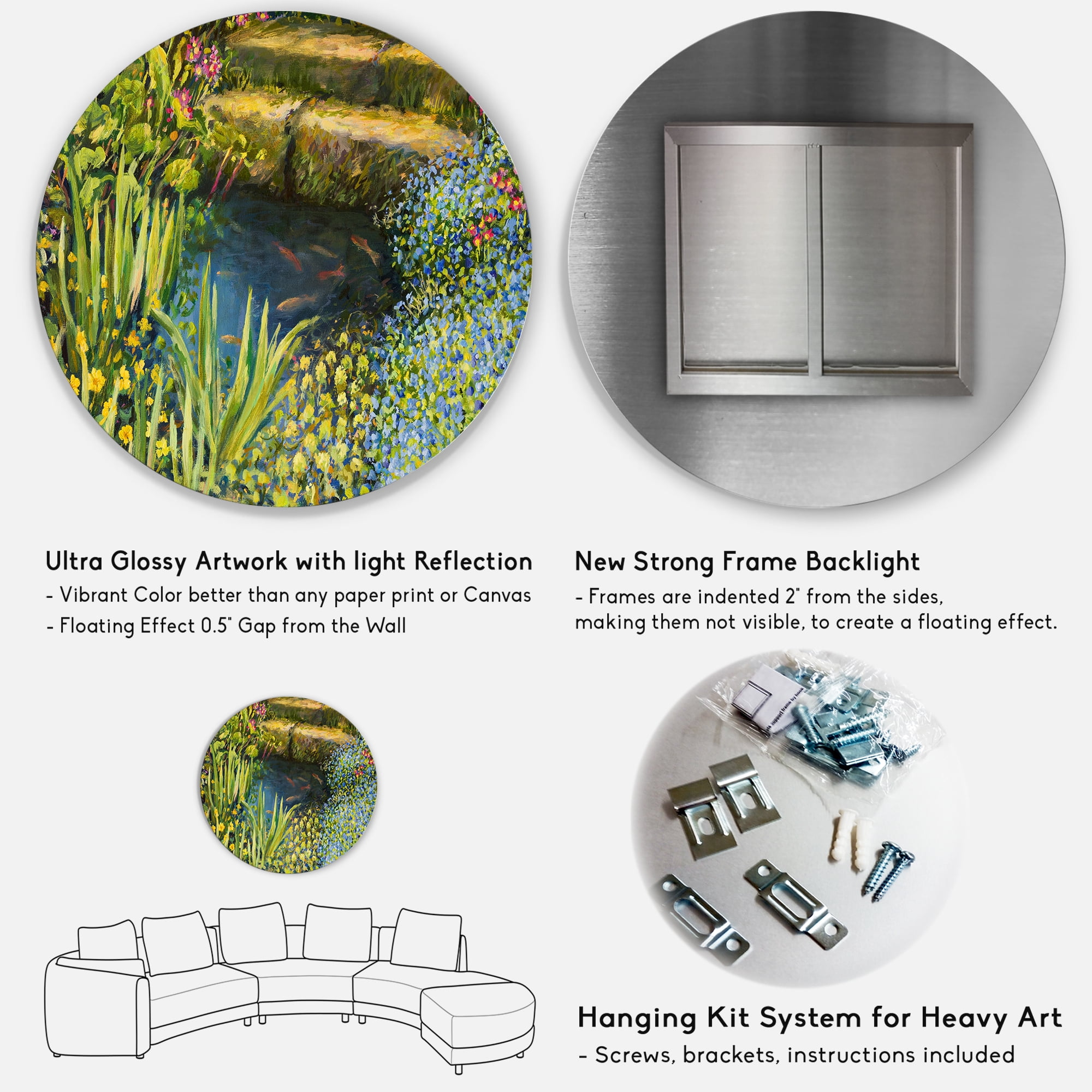 Designart 'Colorful Silence Flowers At The Lake Side' Lake House Circle Metal Wall Art 11x11 - Disc of 11
