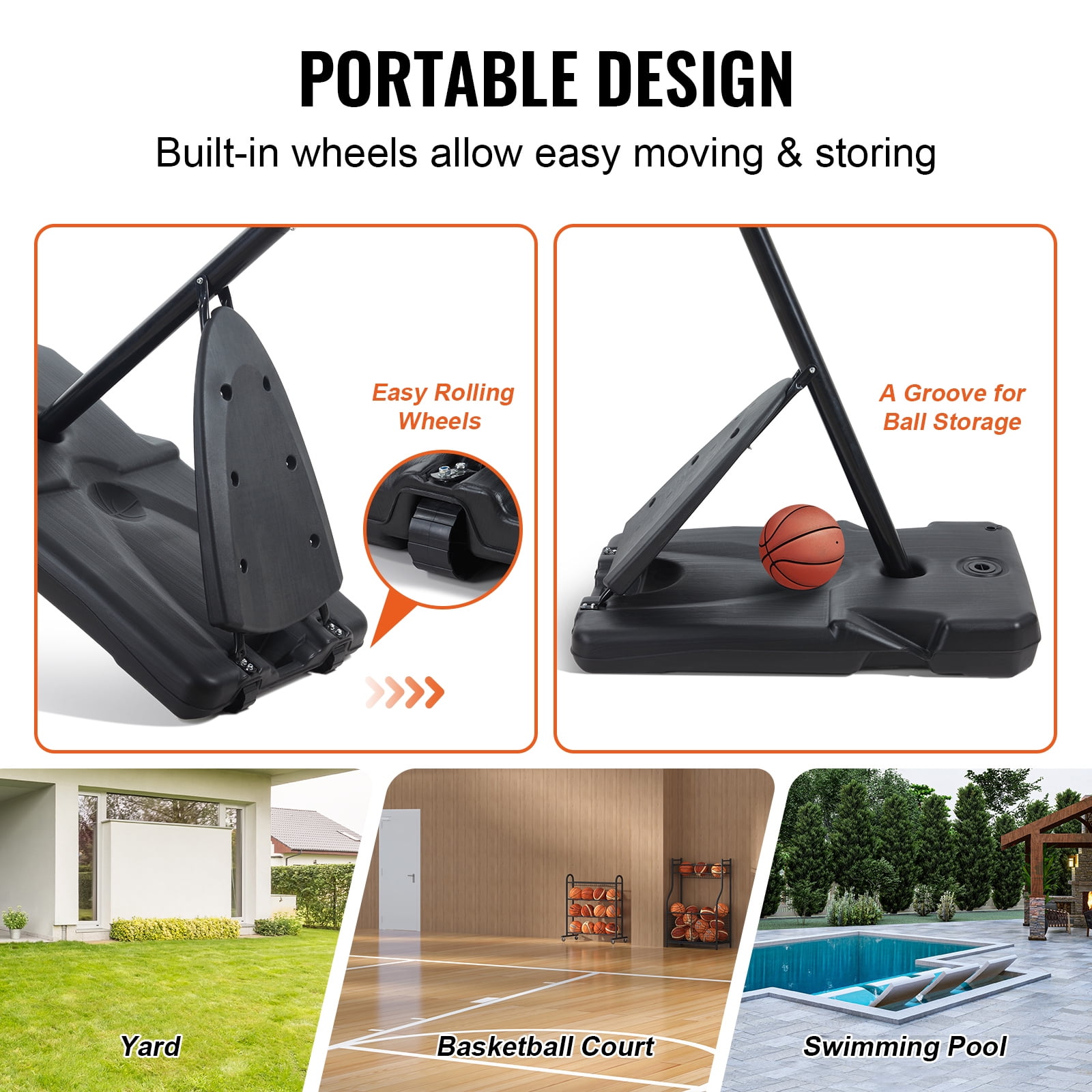 KFFKFF 54" Portable Basketball Hoop Stand, 7.6-10 ft Height Adjustable Portable Basketball Hoop System with PC Backboard, Hoop & Goal System, Wheels & Weighted Base for Youth & Adults