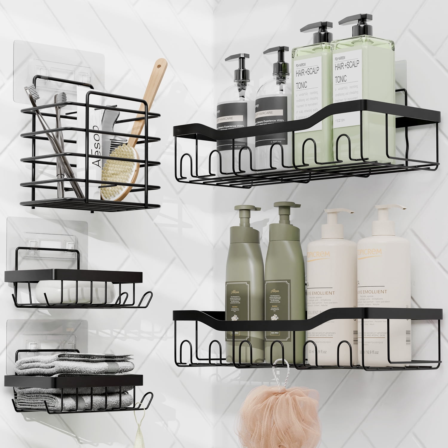 Lammaloe White Bathroom Accessories Sets and Shower Caddy for Bathroom Sets with Shower Curtain Sets for Bathroom Decor with Toothbrush Holder