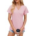 thumbnail image 4 of Camisetas para mujer con cuello en V para mujer Tops de verano holgados casuales para mujer de moda lisos para mujer, 4 of 5